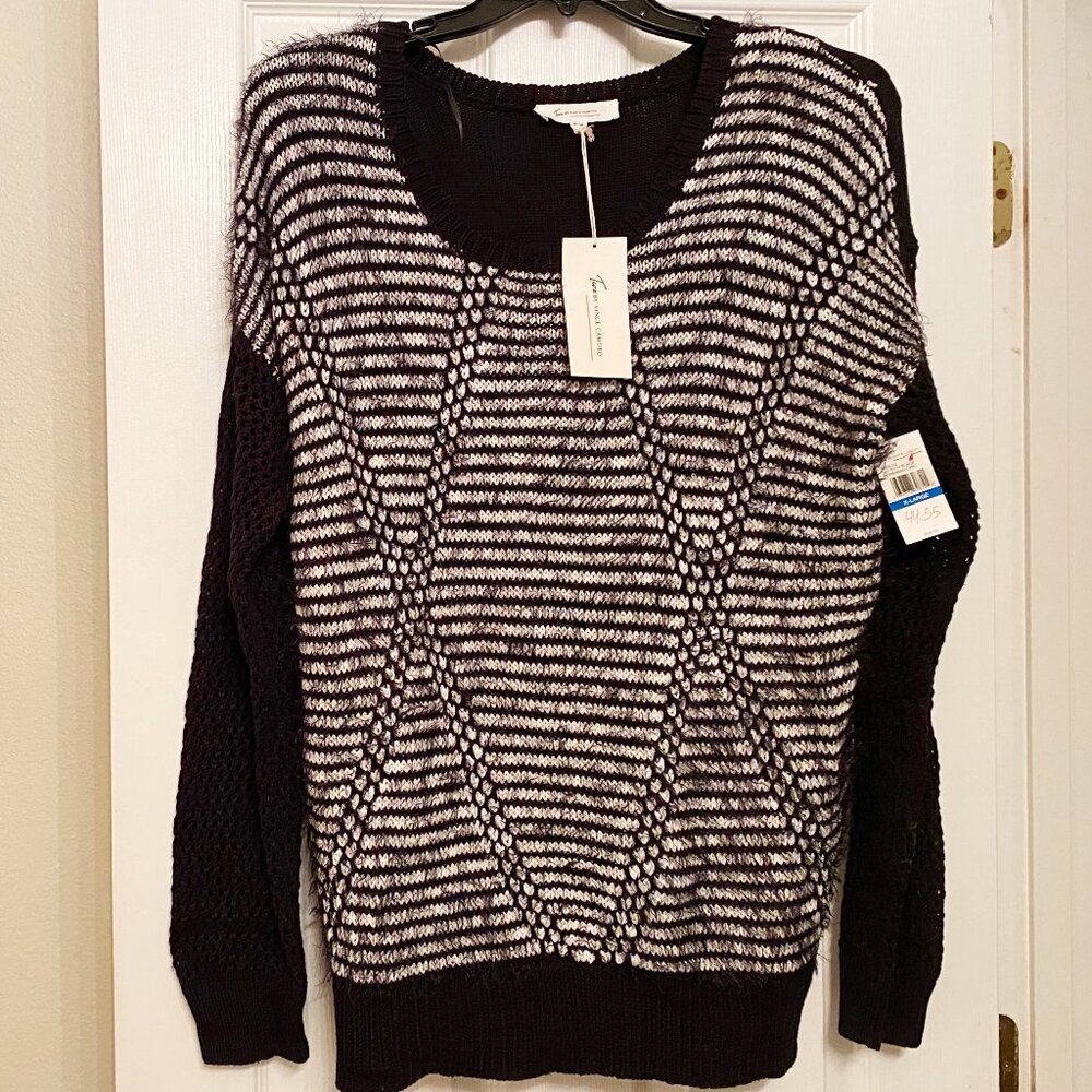 New Tura by Vince Camuto Bohemian Chic Textured Long-Sleeve Black Sweater